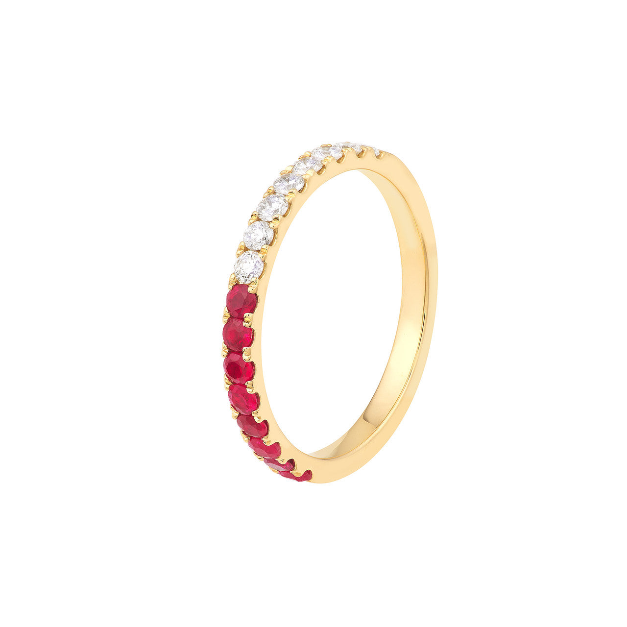 50/50 Gemstone and Diamond Stackable Halfway Band 14K Yellow Gold