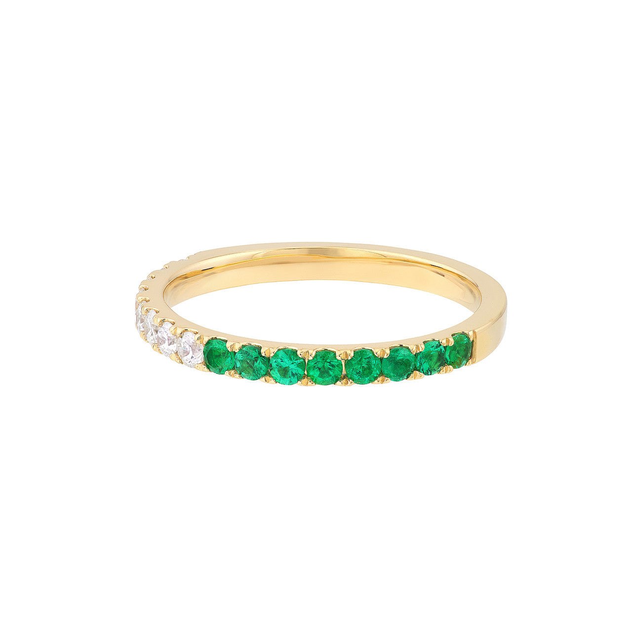 50/50 Gemstone and Diamond Stackable Halfway Band 14K Yellow Gold