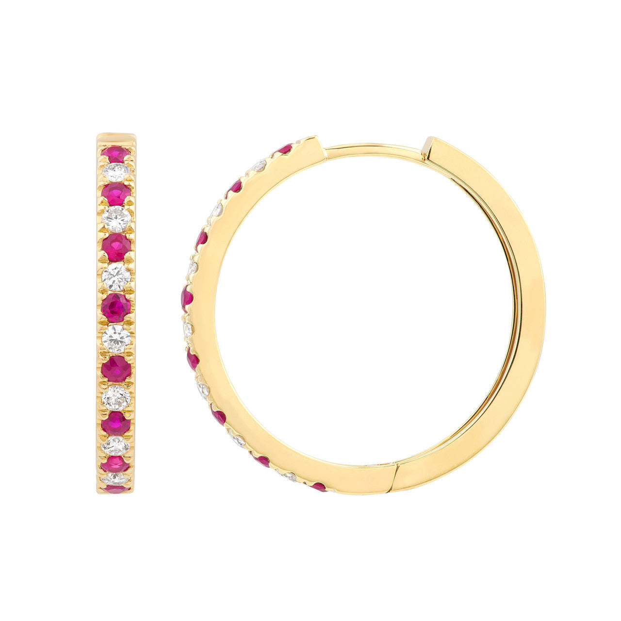 Gemstone and Diamond Hoop Earrings 14K Yellow Gold