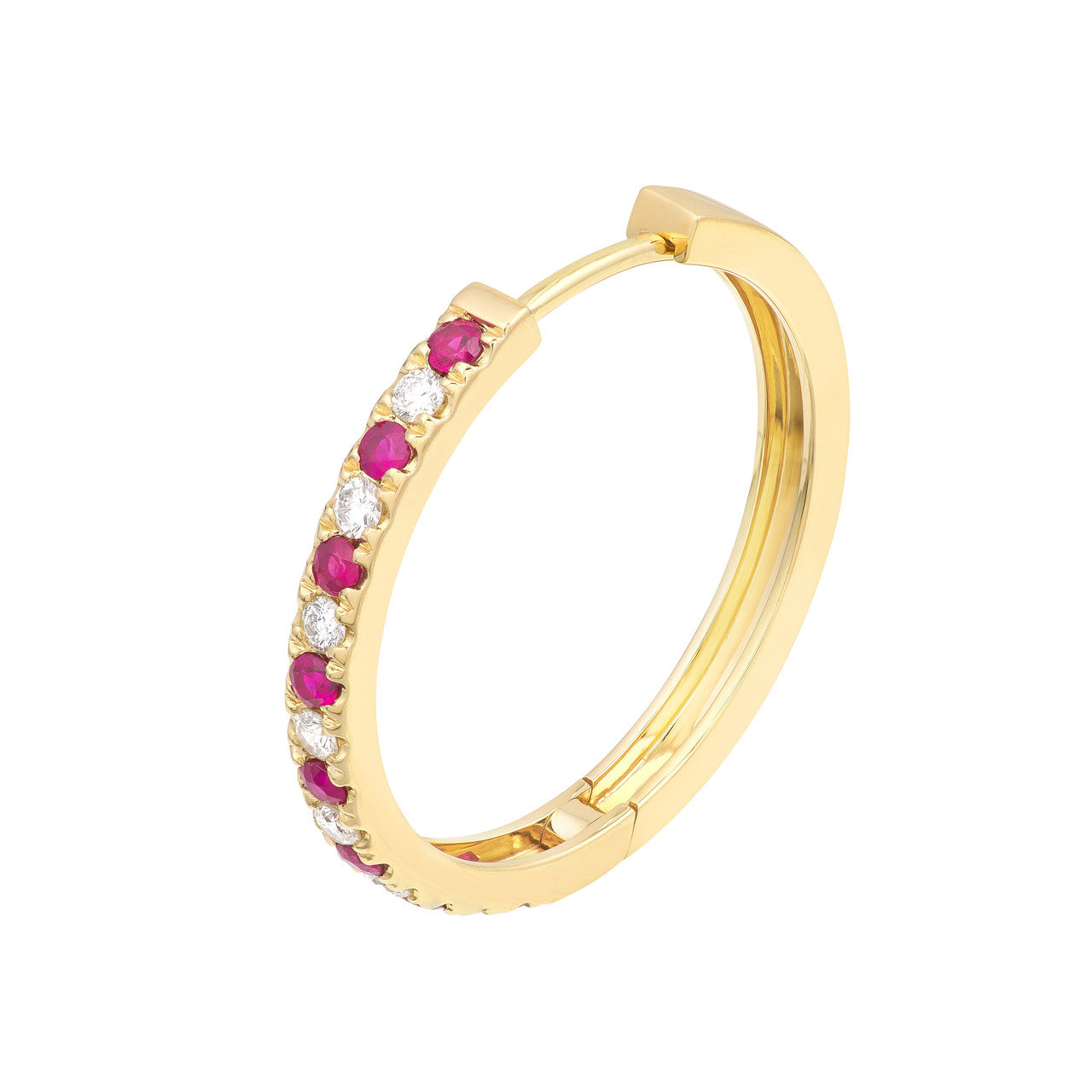 Gemstone and Diamond Hoop Earrings 14K Yellow Gold