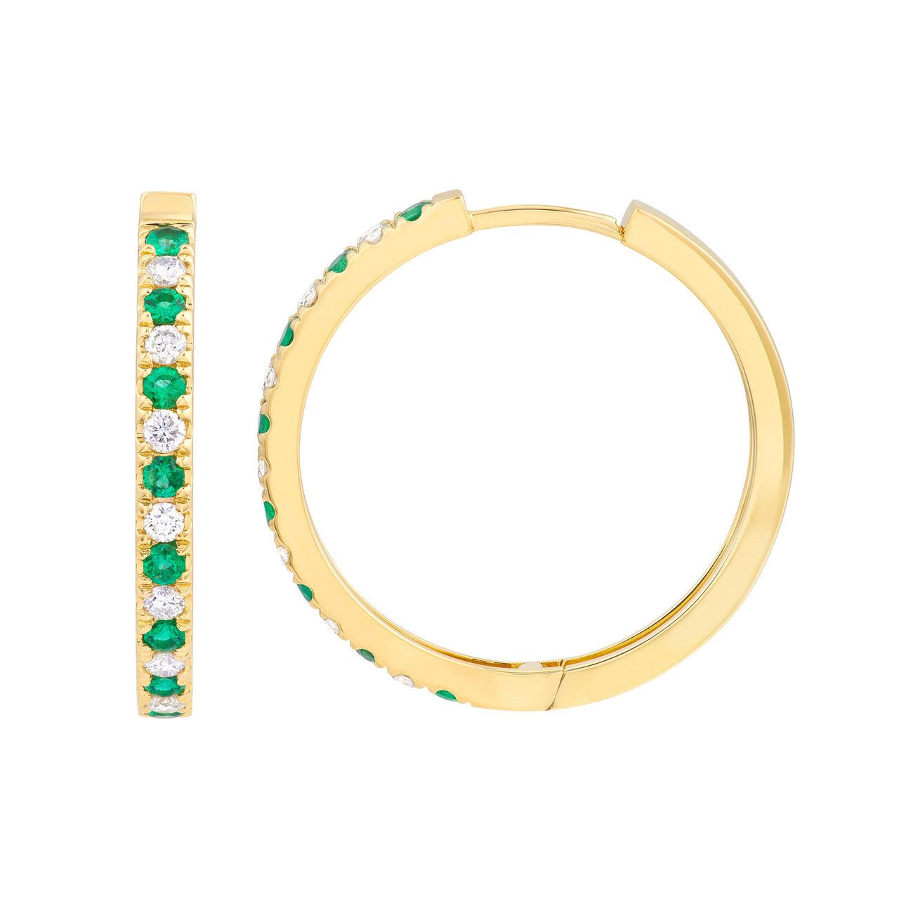 Gemstone and Diamond Hoop Earrings 14K Yellow Gold