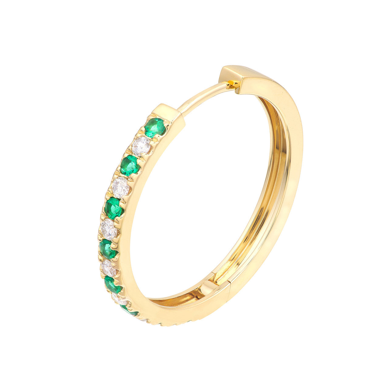 Gemstone and Diamond Hoop Earrings 14K Yellow Gold