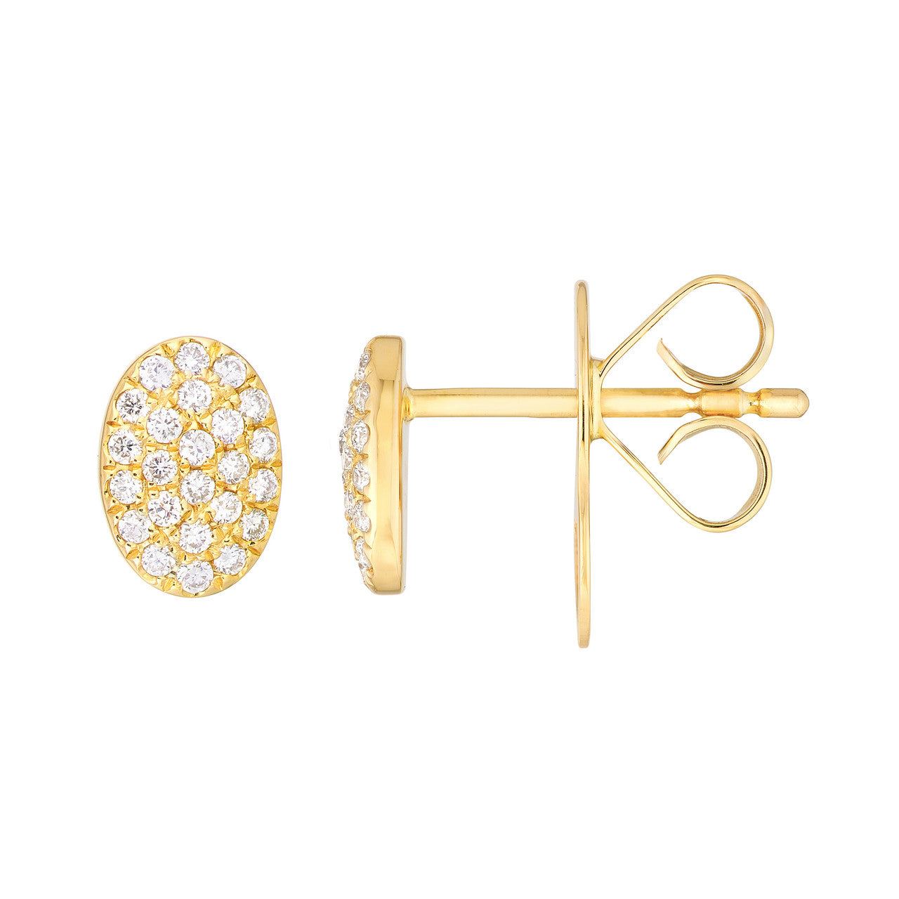 Pave Diamond Oval Stud Earrings (1/6ctw) in 14K Yellow Gold