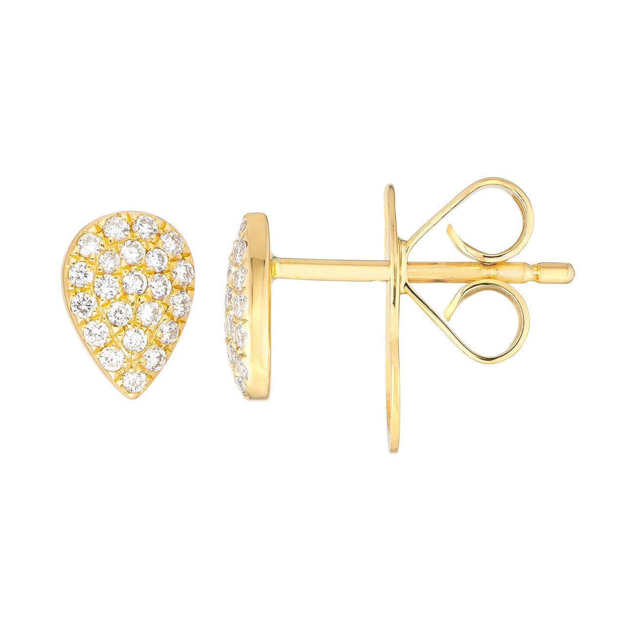 Diamond Pave Pear Stud Earrings (1/8ctw) in 14K Yellow Gold