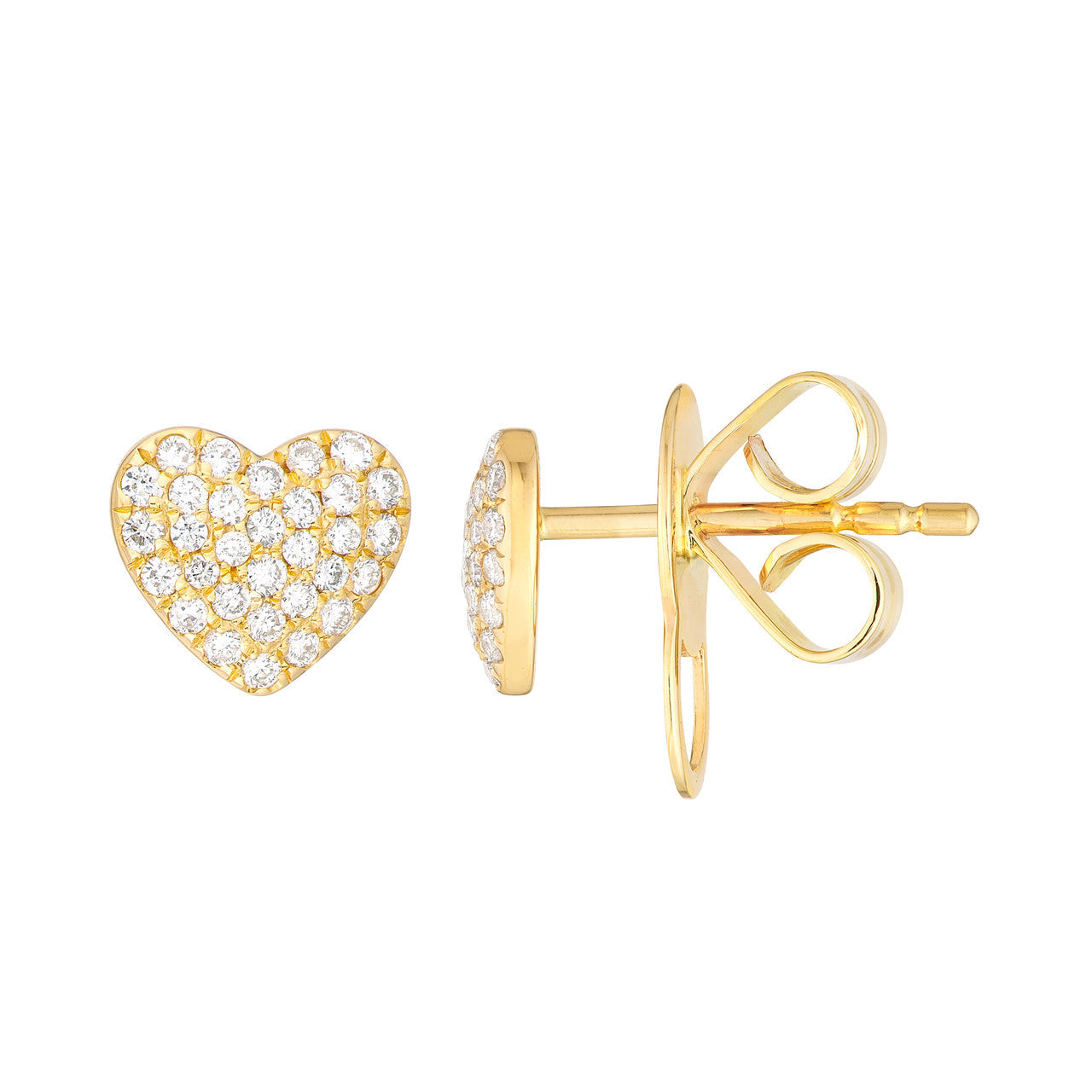 Pavé Diamond Heart Stud Earrings 14K Yellow Gold