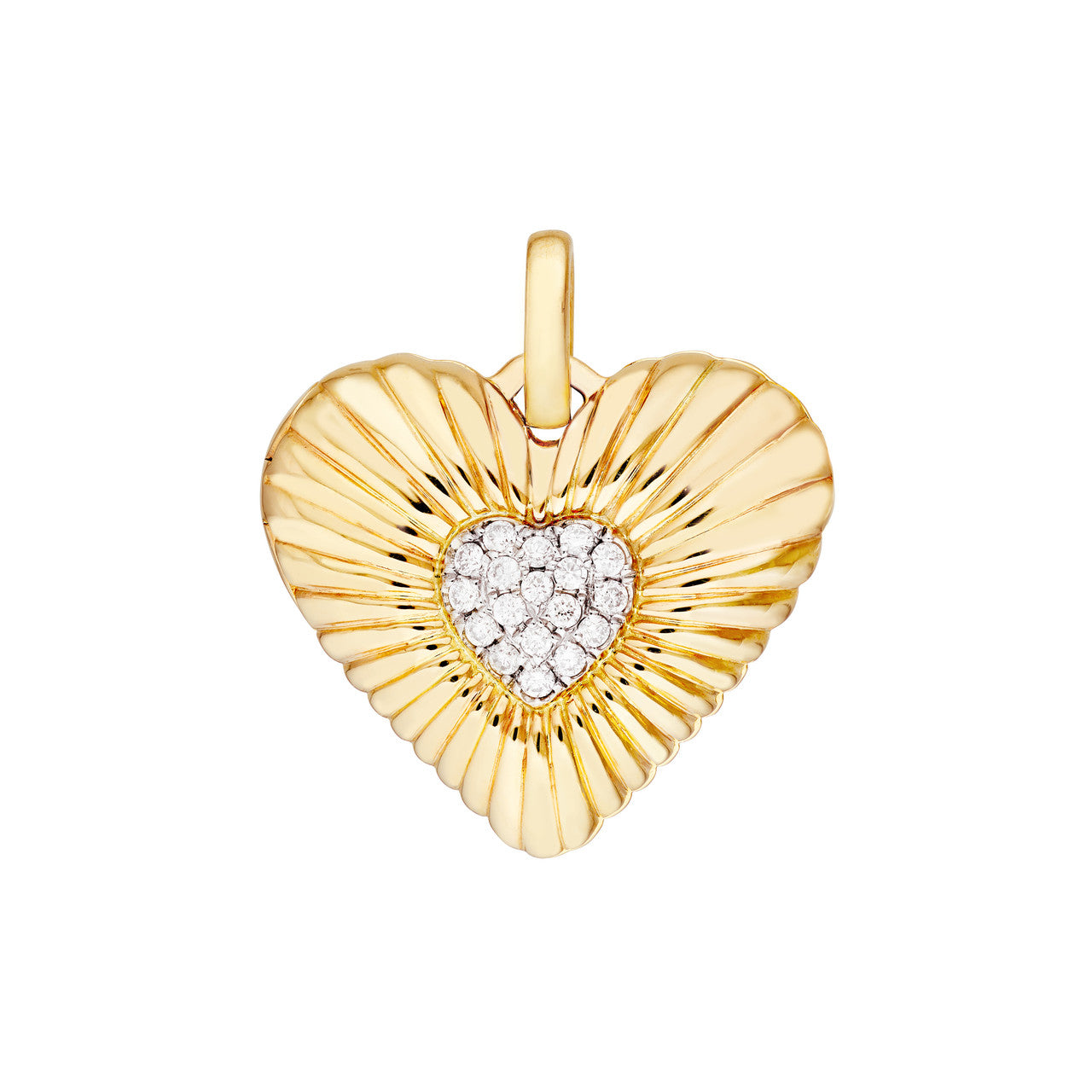Pave Diamond Fluted Heart Locket (1/15ctw) in 14K Two Tone Yellow and White Gold