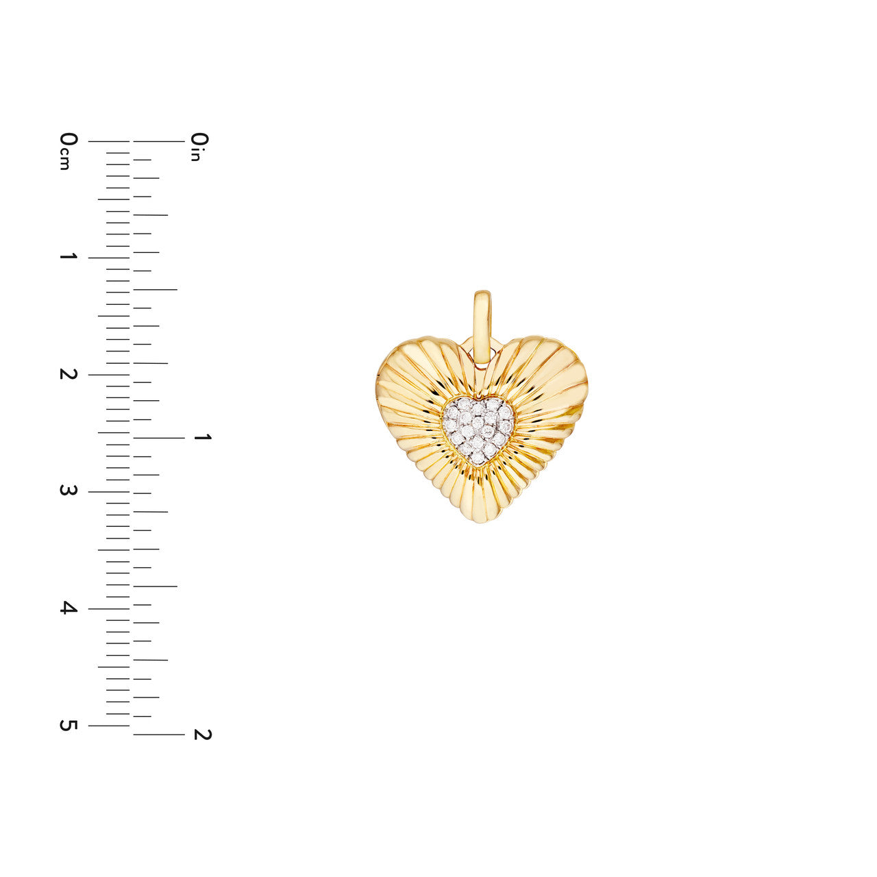 Pave Diamond Fluted Heart Locket (1/15ctw) in 14K Two Tone Yellow and White Gold