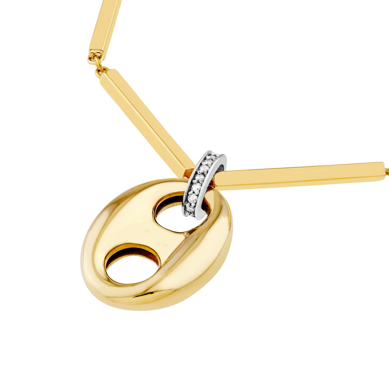 Puff Mariner Diamond Bail Link Pendant 14K Two Tone Gold