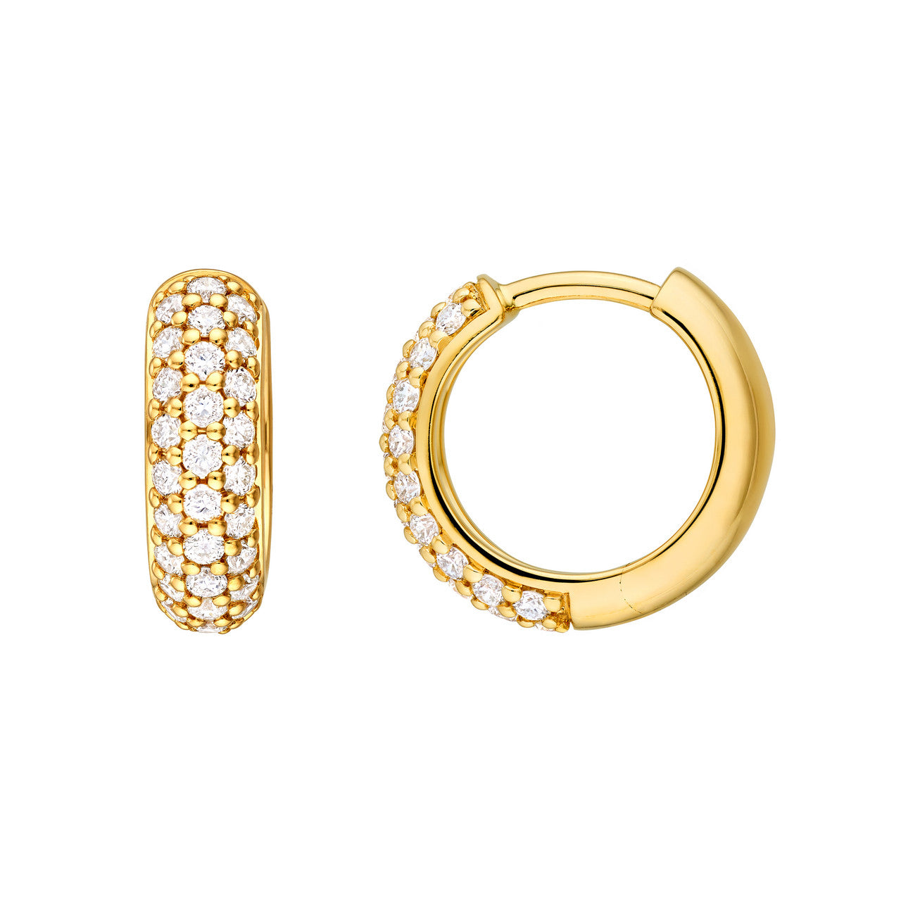 3 Row Diamond Pave Huggies 14K Gold