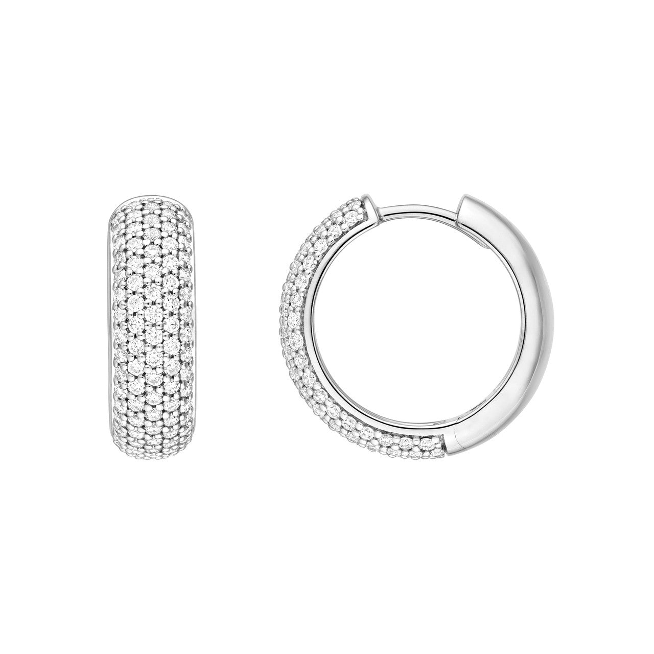 5 Row Diamond Pave Huggie Earrings "The Puffy" (7/8tcw) in 14K White & Yellow Gold