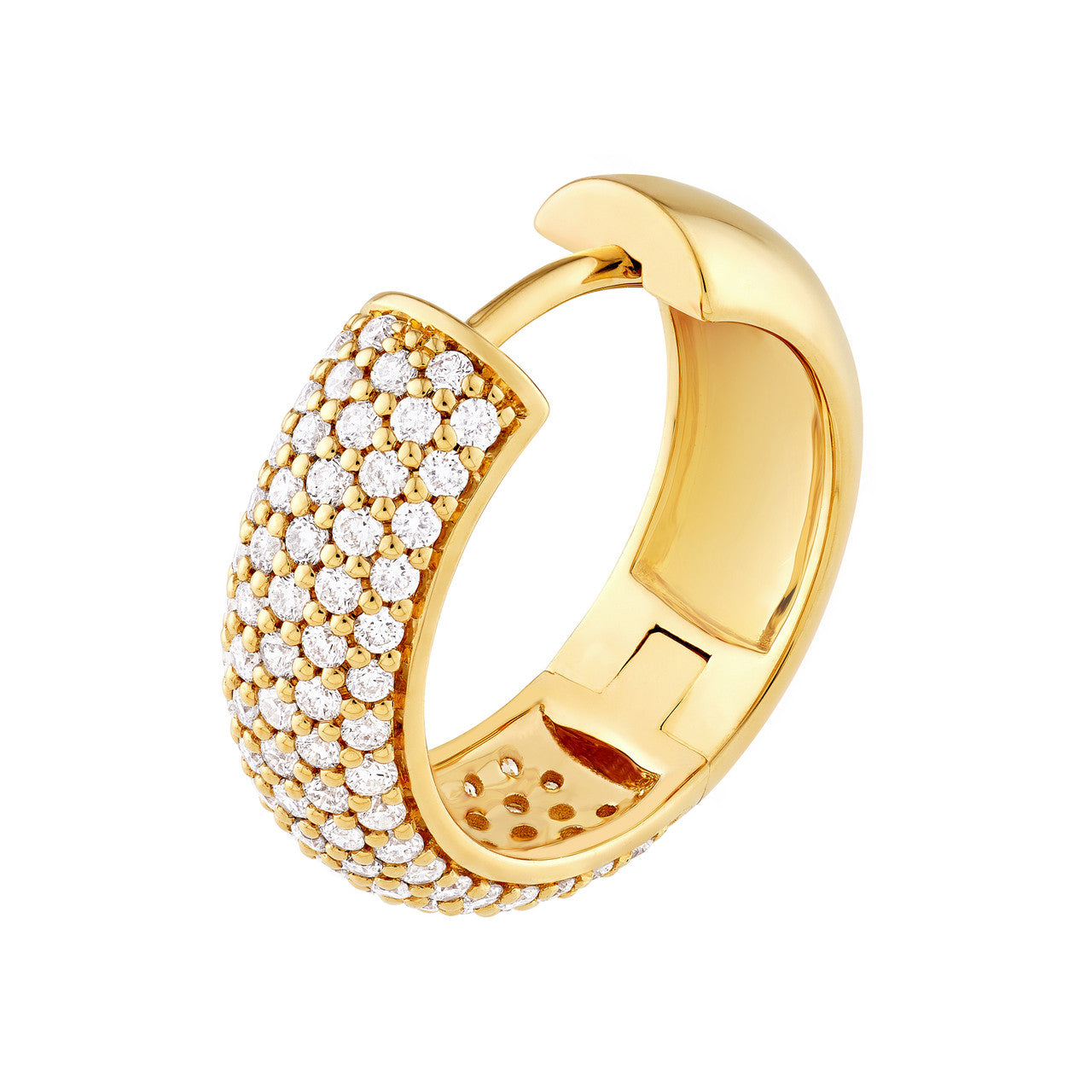 5 Row Diamond Pave Huggie Earrings "The Puffy" (7/8tcw) in 14K White & Yellow Gold