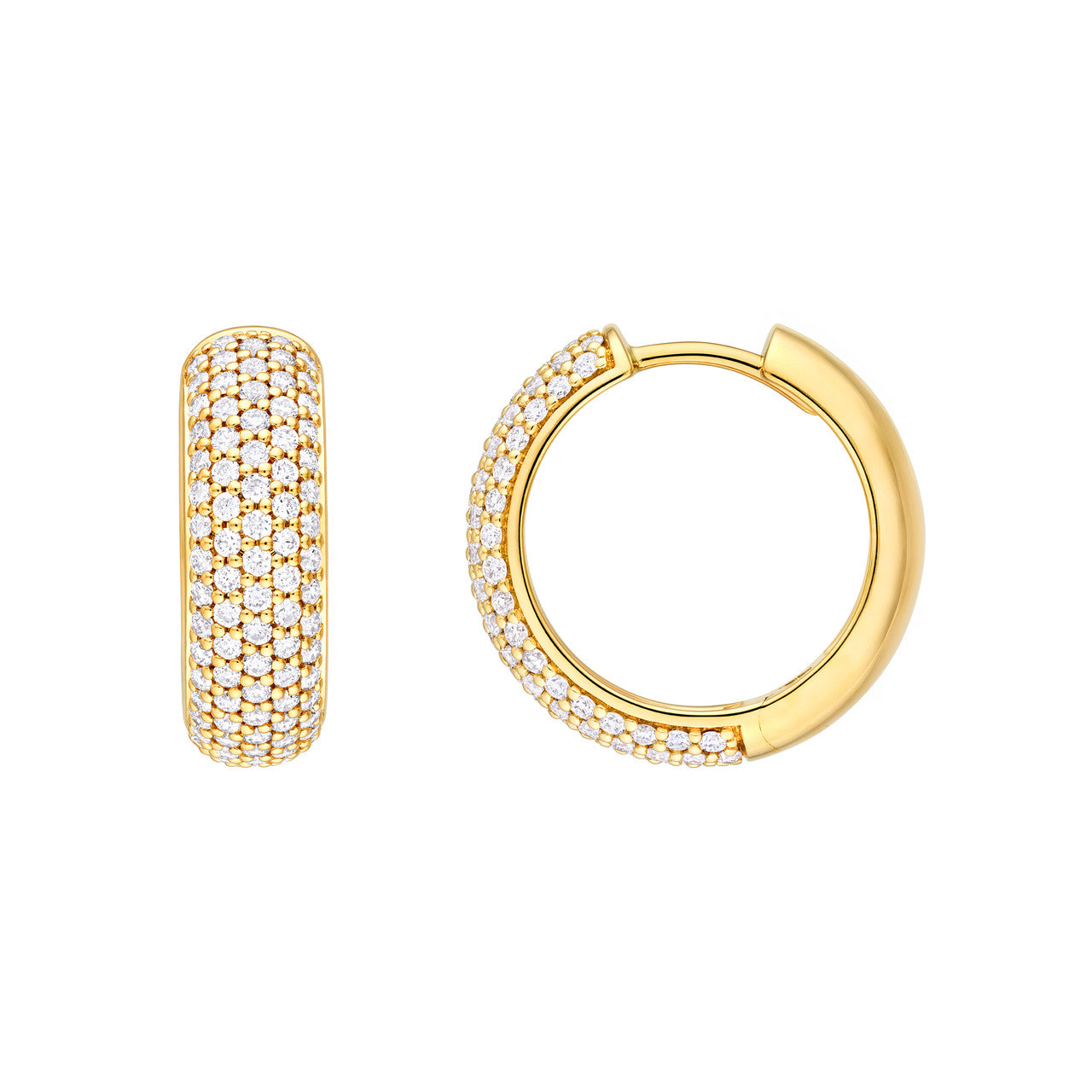 5 Row Diamond Pave Huggie Earrings "The Puffy" (7/8tcw) in 14K White & Yellow Gold