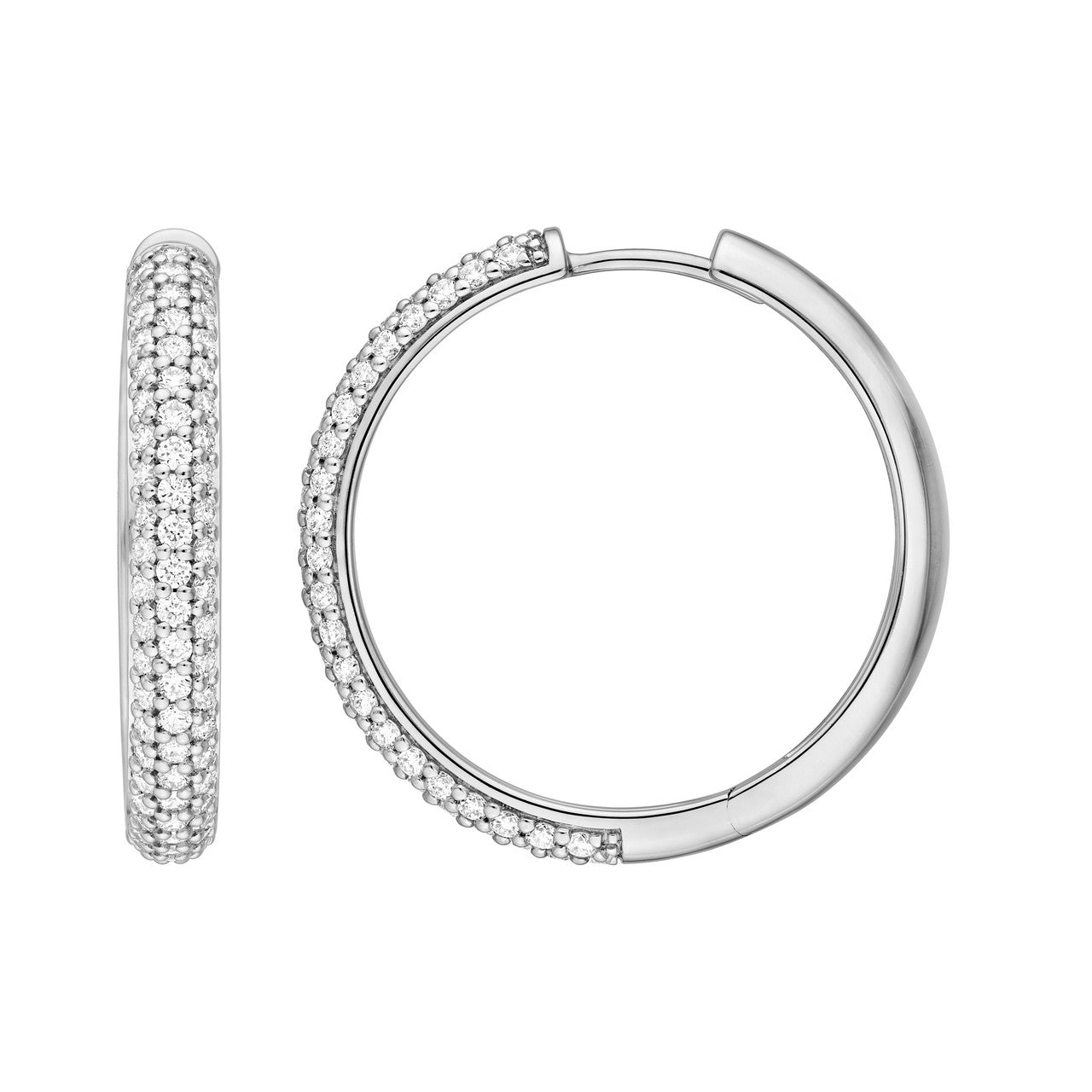 3 Row Diamond Pave Hoop Earrings (1-1/3ctw) in 14K Yellow and White Gold