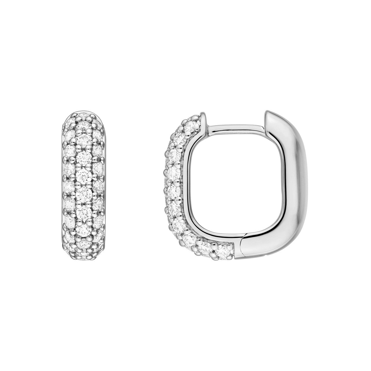 3 Row Pave Diamond Paper Clip Huggies 14K Gold