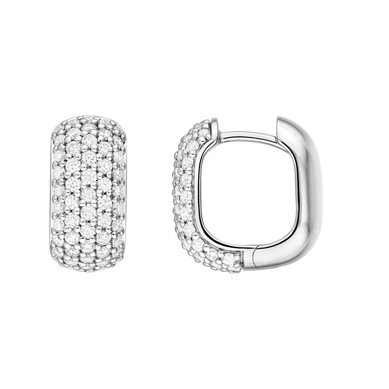 5 Row Pave Diamond Paper Clip Huggie Earrings 14K Gold