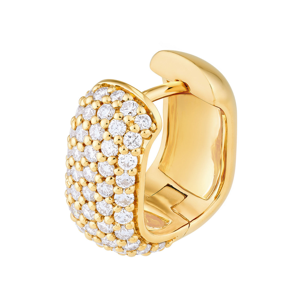 5 Row Pave Diamond Paper Clip Huggie Earrings 14K Gold