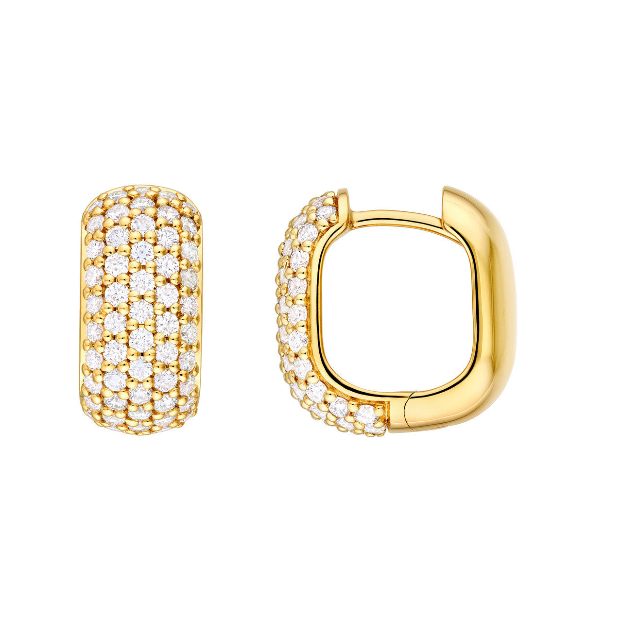 5 Row Pave Diamond Paper Clip Huggie Earrings 14K Gold