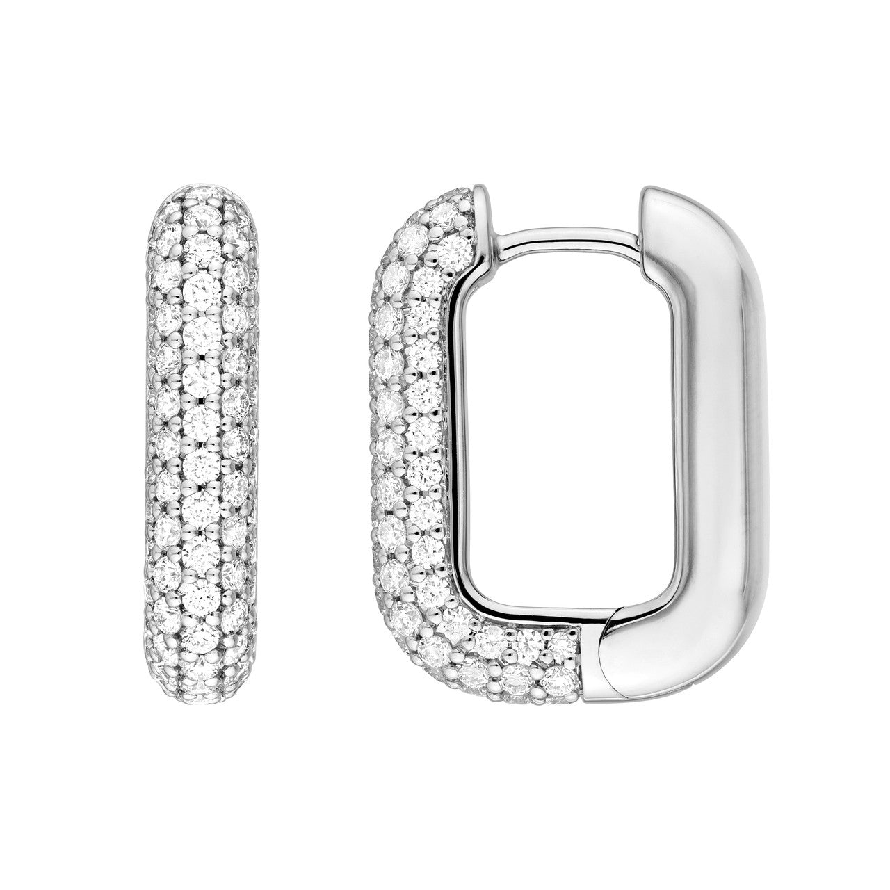 3 Row Pave Diamond Paper Clip Huggies 14K Gold
