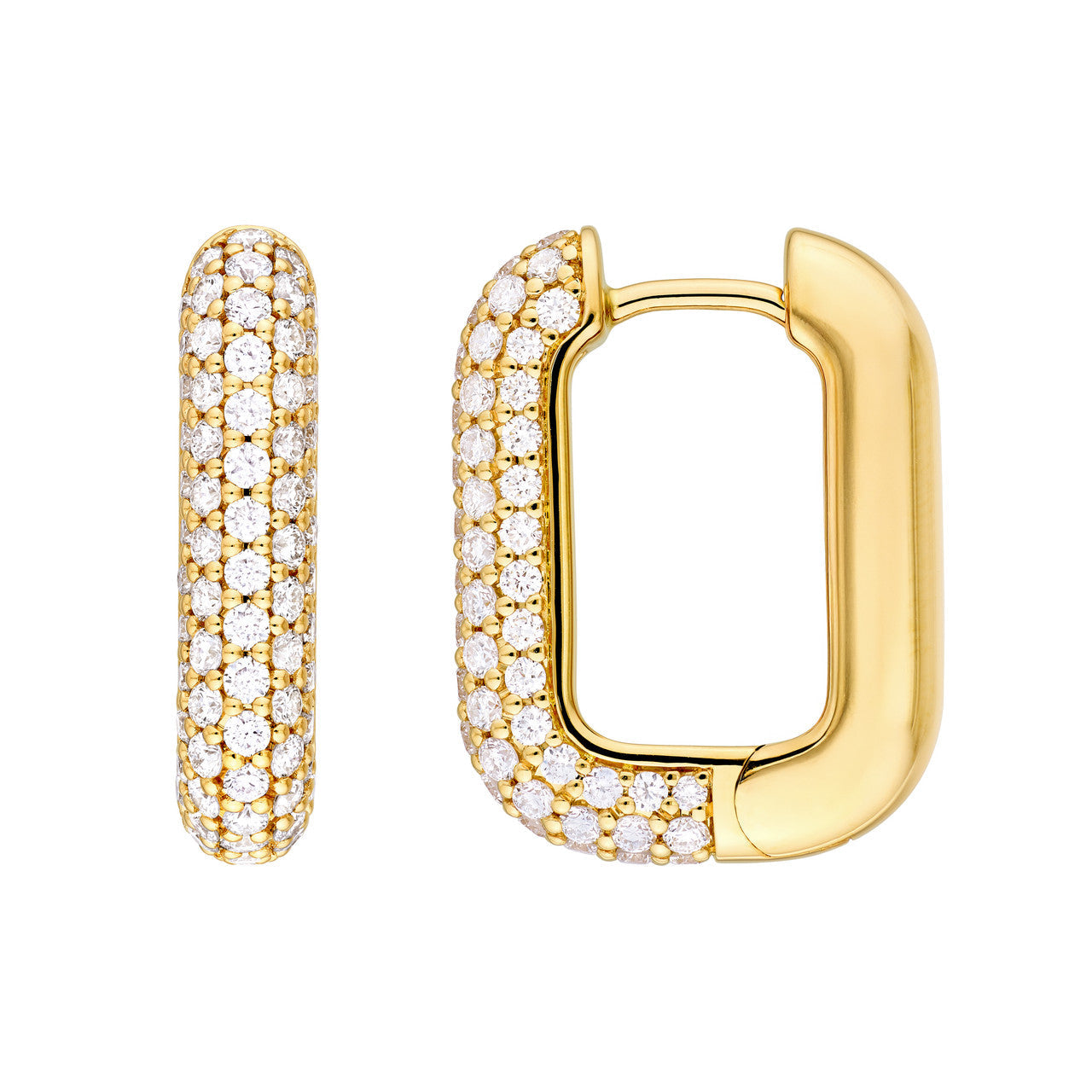 3 Row Pave Diamond Paper Clip Huggies 14K Gold