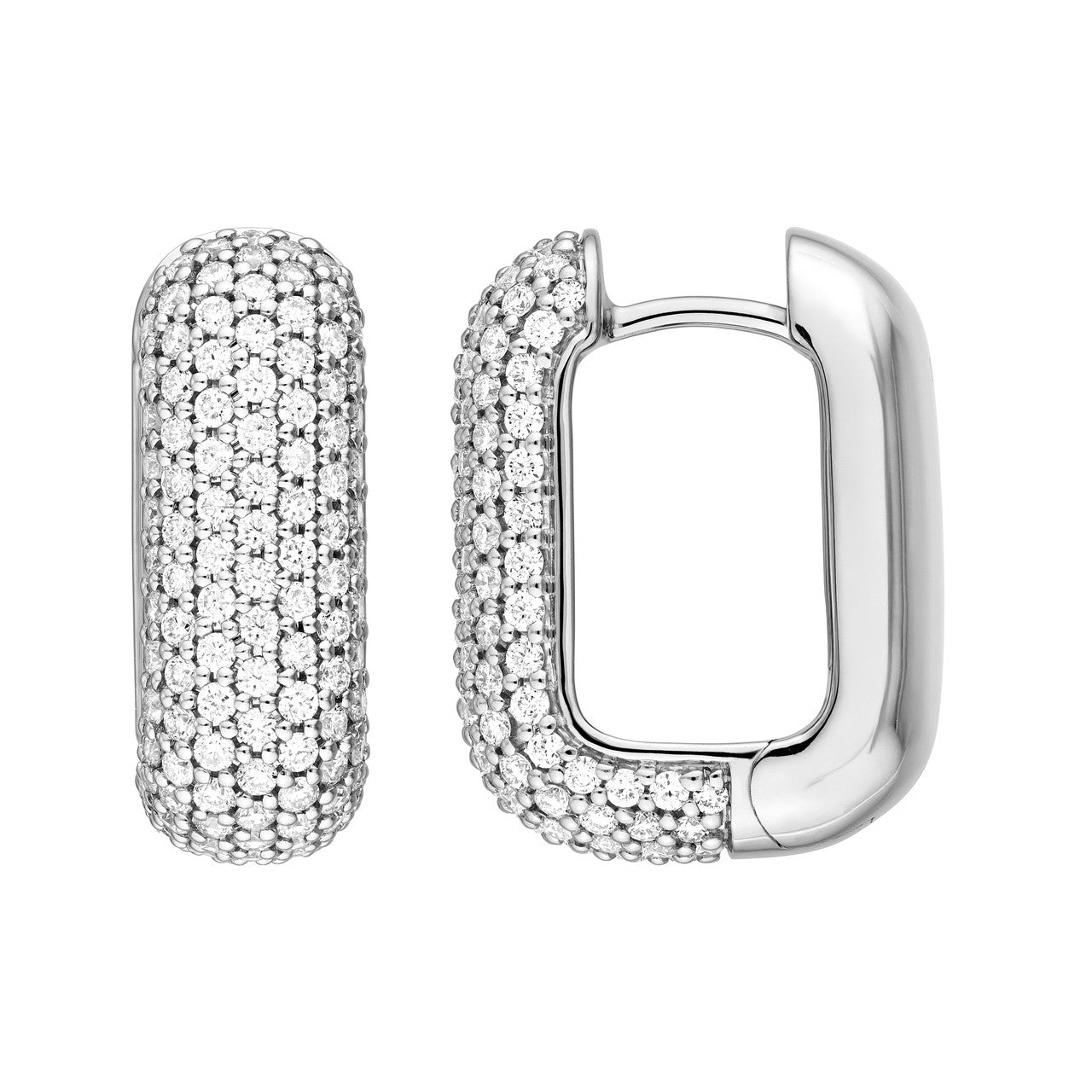 5 Row Pave Diamond Paper Clip Huggie Earrings 14K Gold