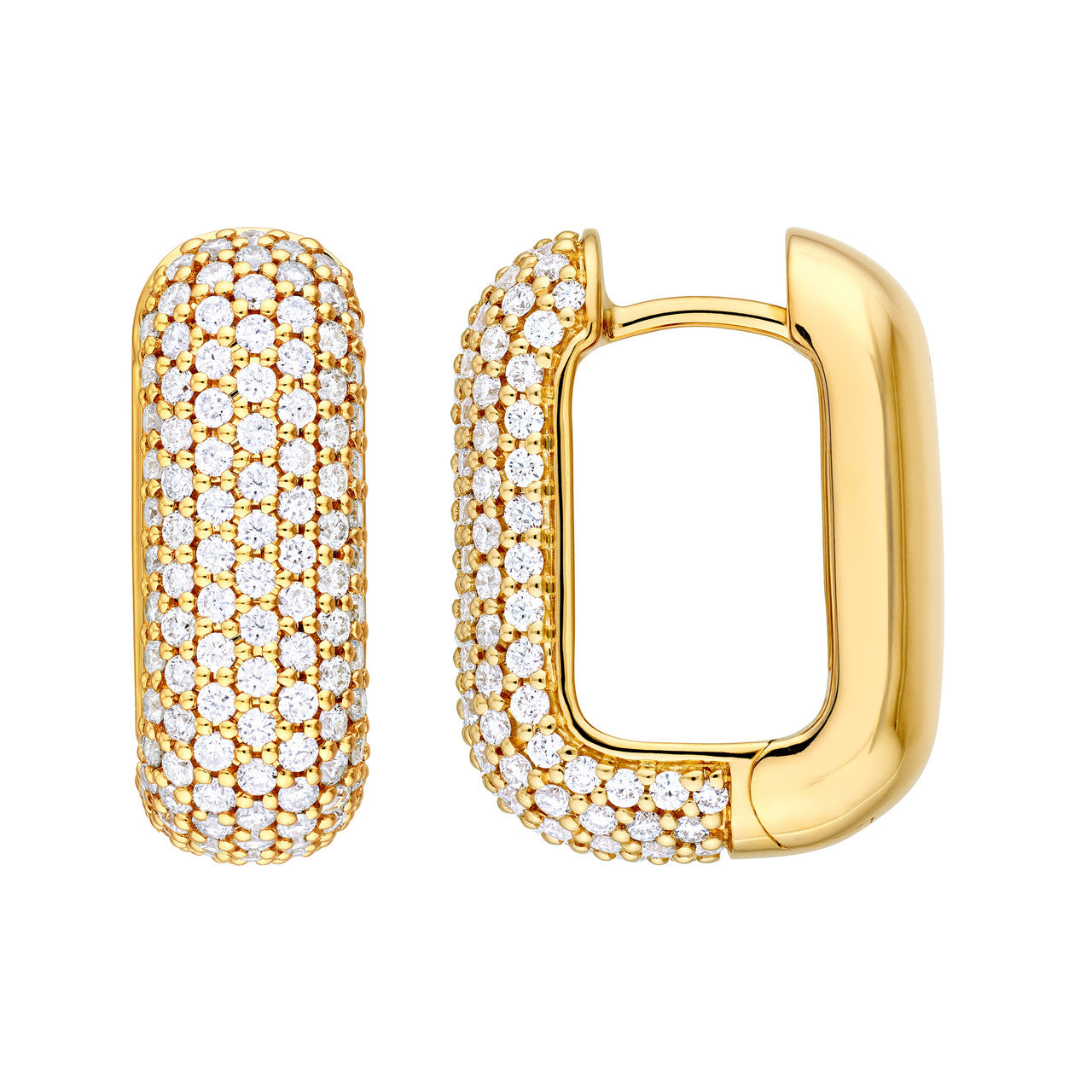 5 Row Pave Diamond Paper Clip Huggie Earrings 14K Gold