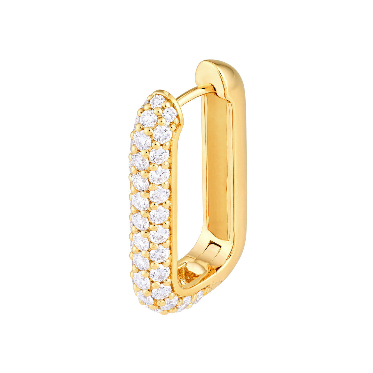 3 Row Pave Diamond Paper Clip Huggies 14K Gold