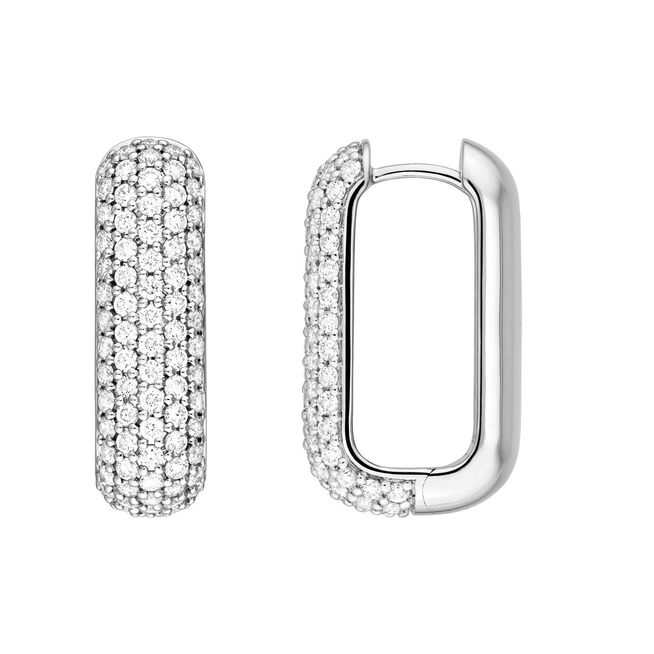 5 Row Pave Diamond Paper Clip Huggie Earrings 14K Gold