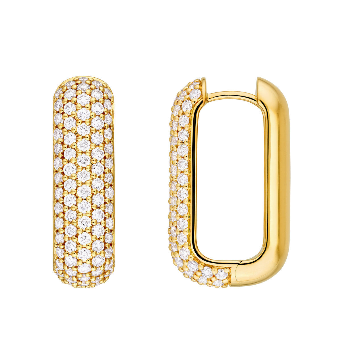 5 Row Pave Diamond Paper Clip Huggie Earrings 14K Gold
