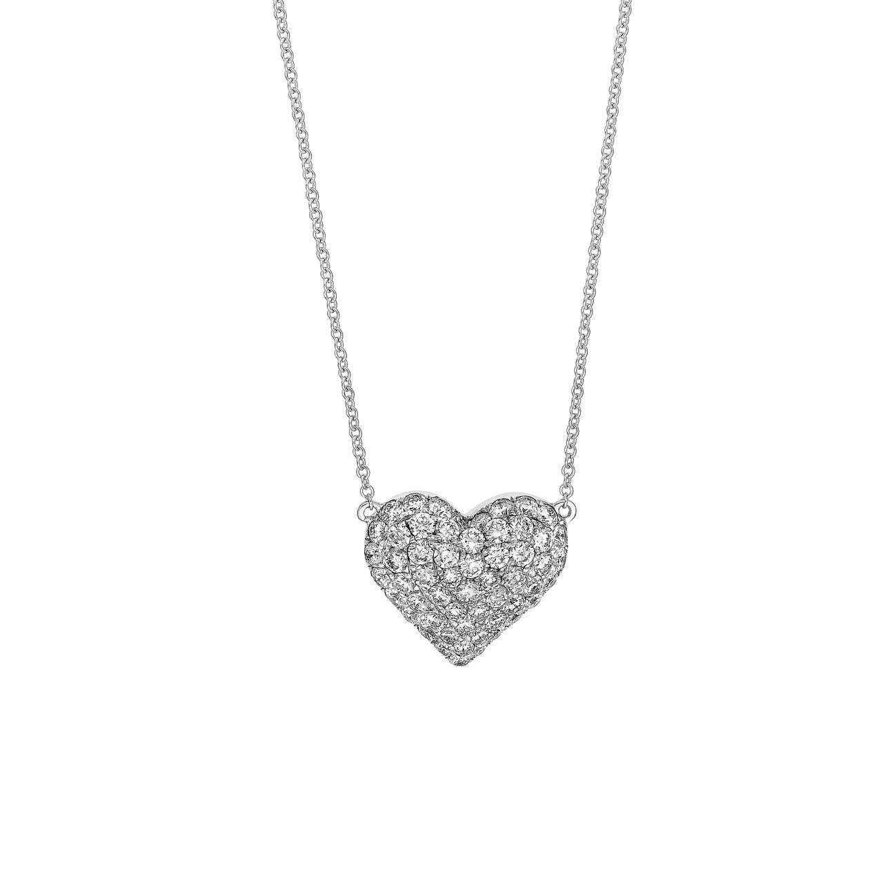 Diamond Pave Heart Necklace (1-1/3ctw) in 14k White Gold