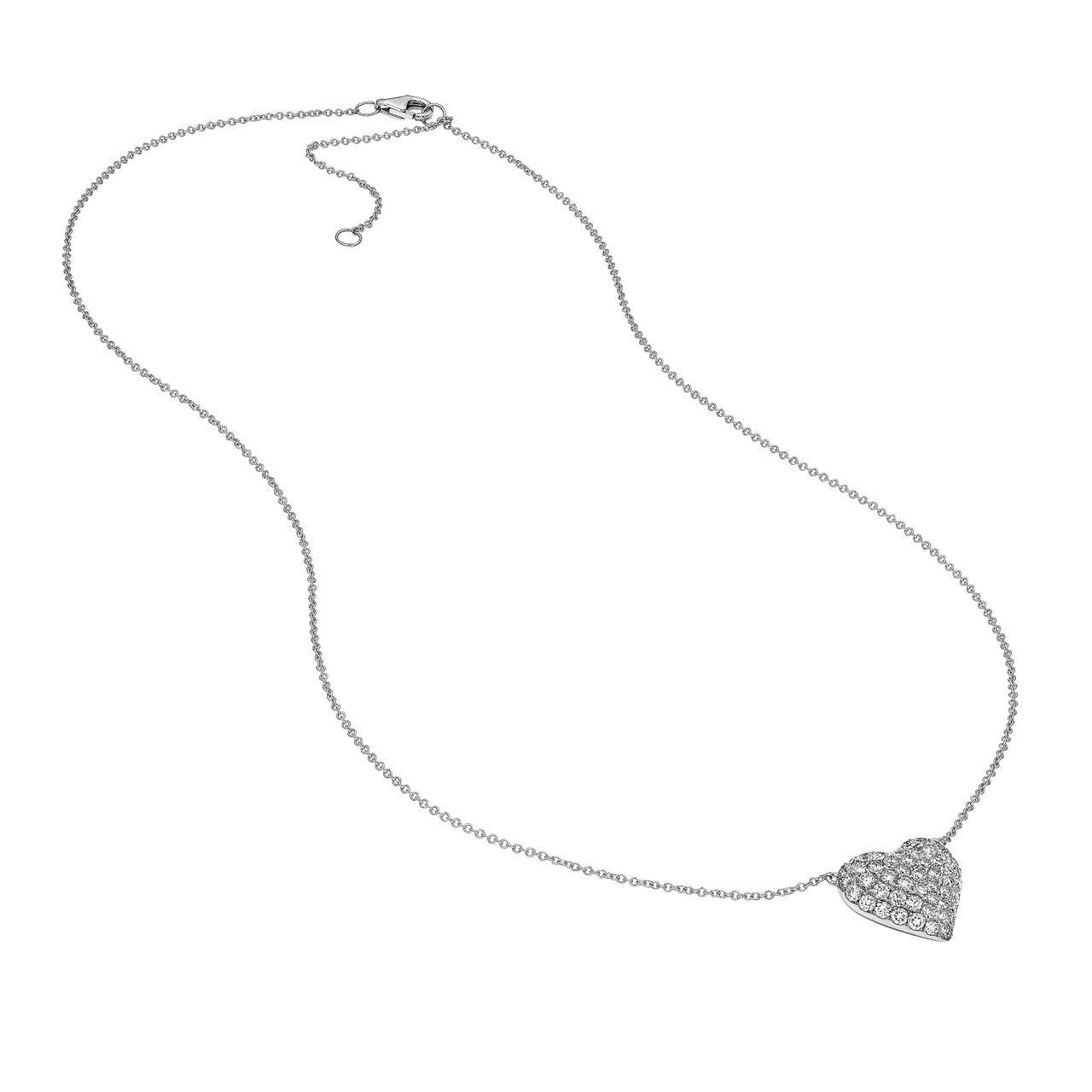 Diamond Pave Heart Necklace (1-1/3ctw) in 14k White Gold