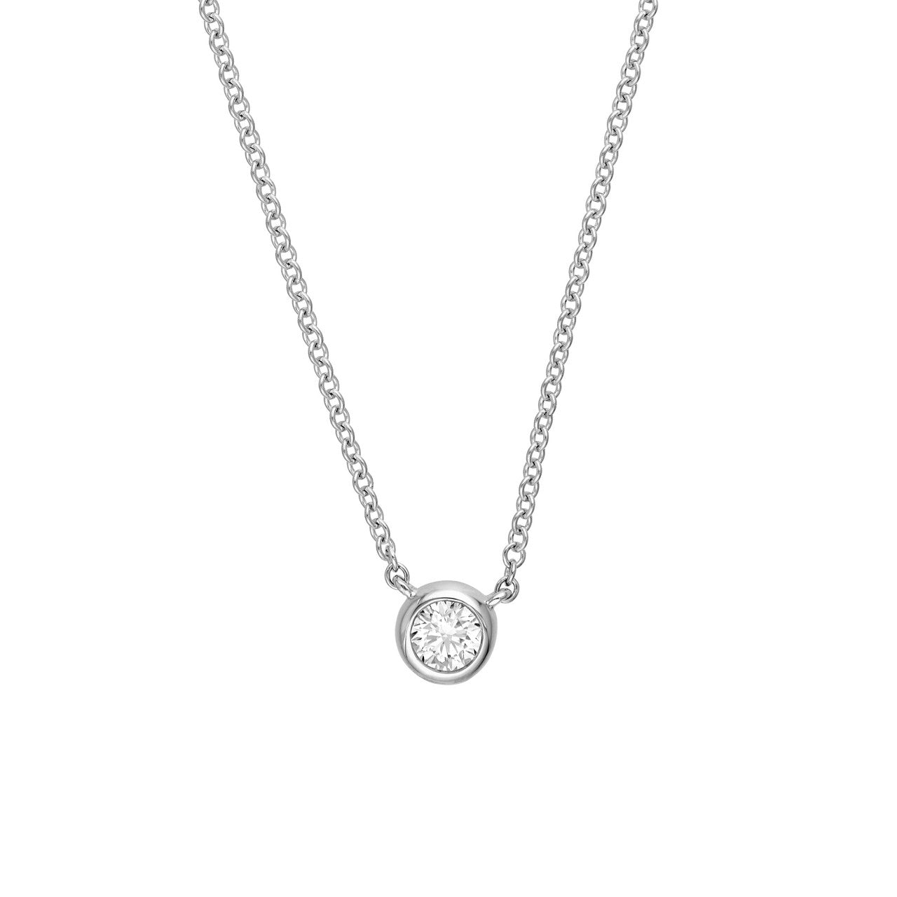 Bezel Set Round Diamond Necklace (1/10ctw) in 14K Yellow and White Gold