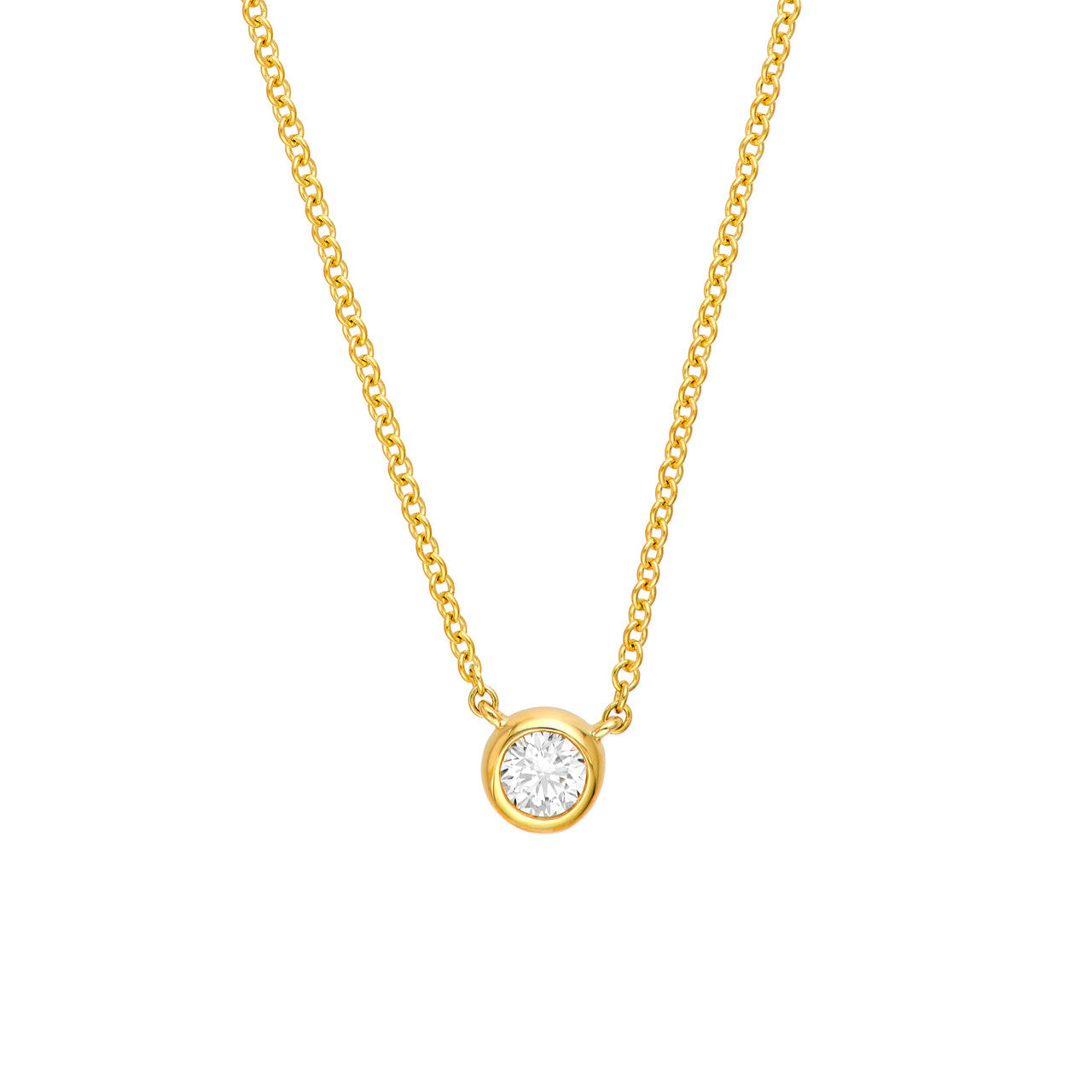 Bezel Set Round Diamond Necklace (1/10ctw) in 14K Yellow and White Gold