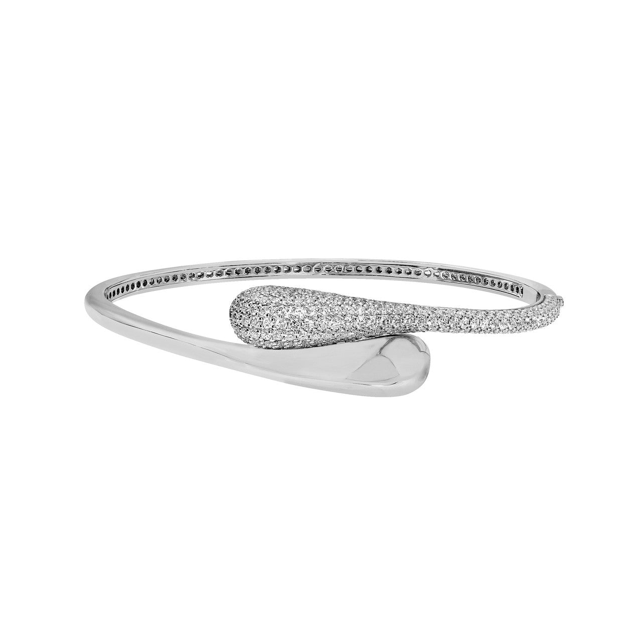 Diamond Pave Teardrop Bypass Bangle "The Puffy" in 14K White Gold