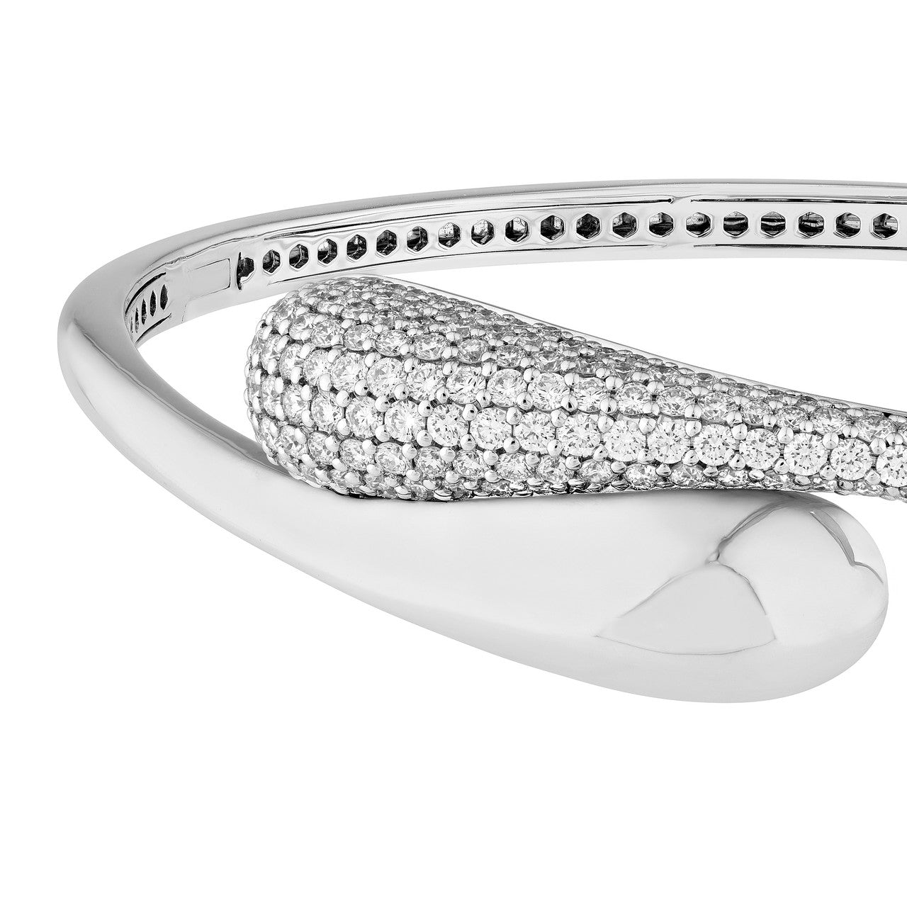Diamond Pave Teardrop Bypass Bangle "The Puffy" in 14K White Gold