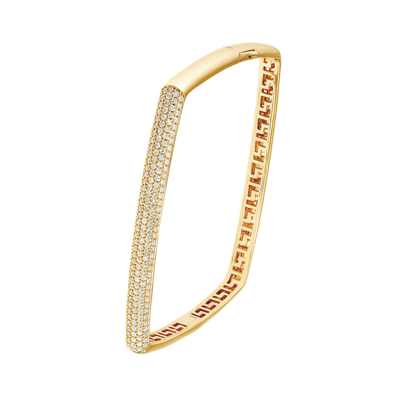 Pave Diamond Square Bangle in 14K Yellow and White Gold