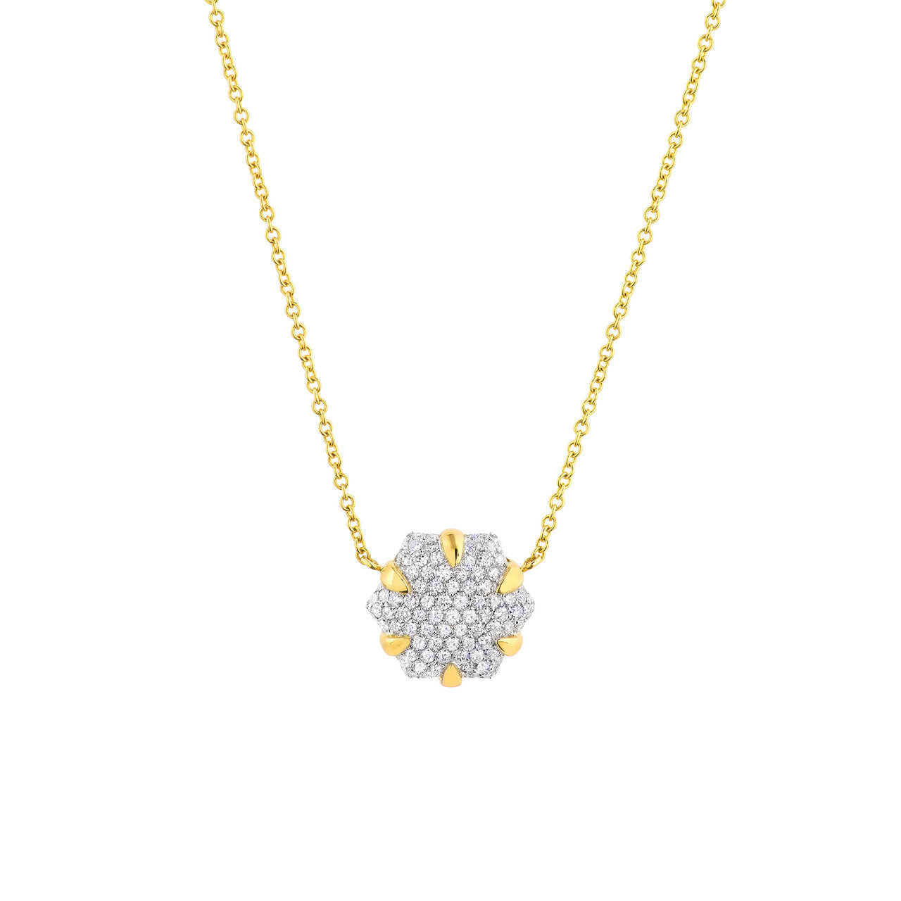 Diamond Pavé Hexagon Pendant Necklace in 14K Two Tone Gold