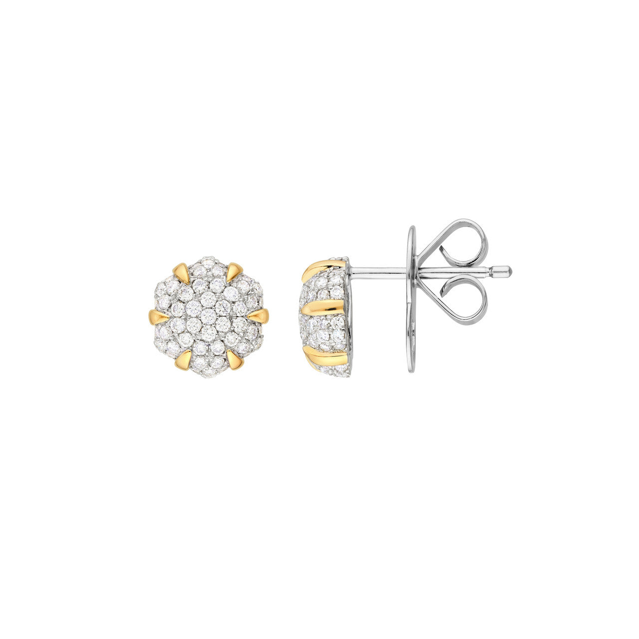 Diamond Pavé Heart Stud Earrings 14K Two Tone Gold