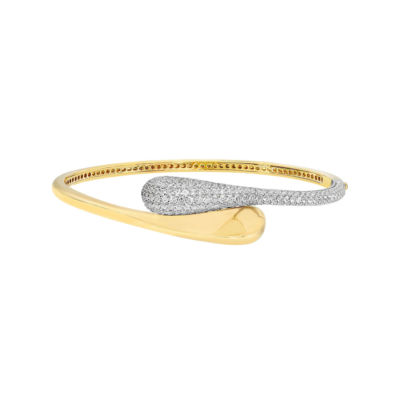 Diamond Pave Teardrop Bypass Bangle "The Puffy" in 14K Two Tone White & Yellow Gold