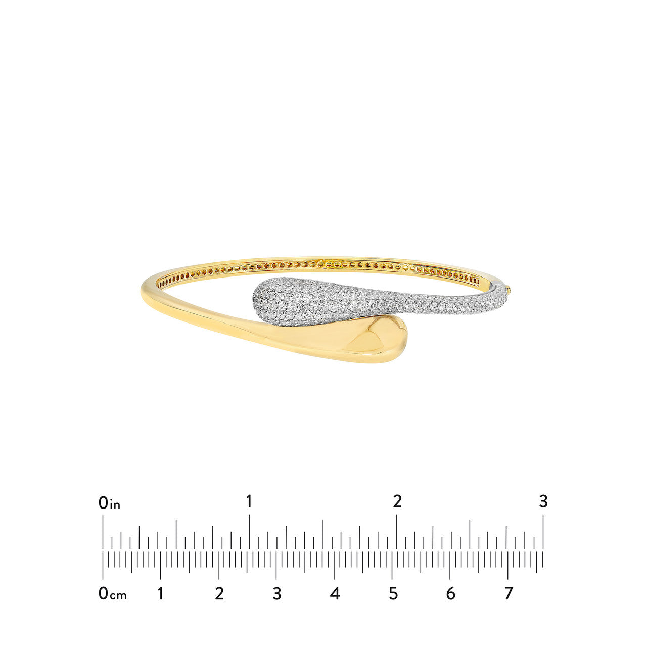 Diamond Pave Teardrop Bypass Bangle "The Puffy" in 14K Two Tone White & Yellow Gold