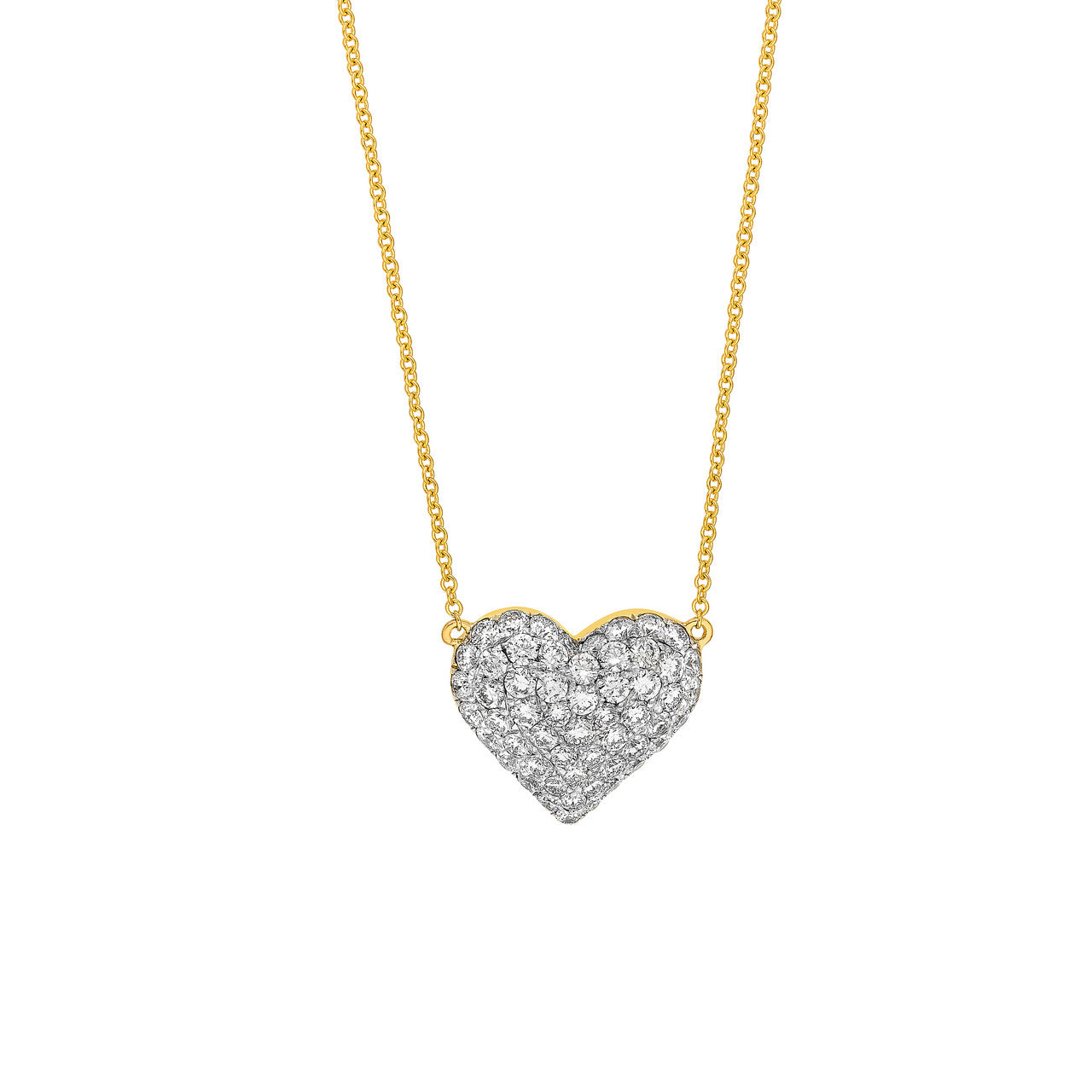 Diamond Pave Heart Necklace (1-1/3ctw) in 14K Two Tone Yellow and White Gold
