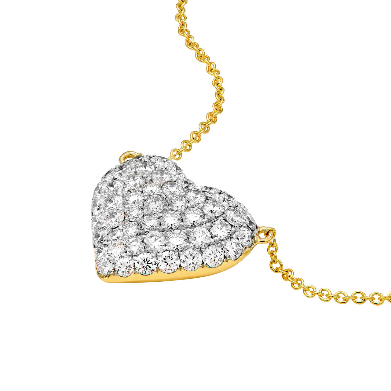 Diamond Pave Heart Necklace (1-1/3ctw) in 14K Two Tone Yellow and White Gold