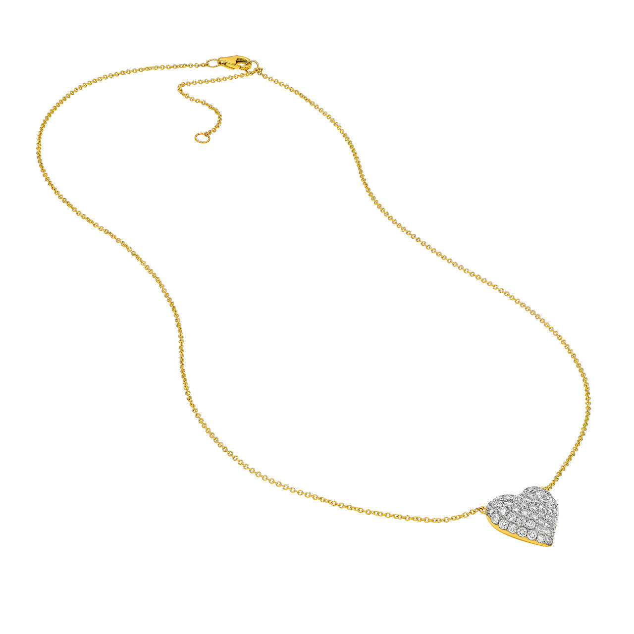 Diamond Pave Heart Necklace (1-1/3ctw) in 14K Two Tone Yellow and White Gold