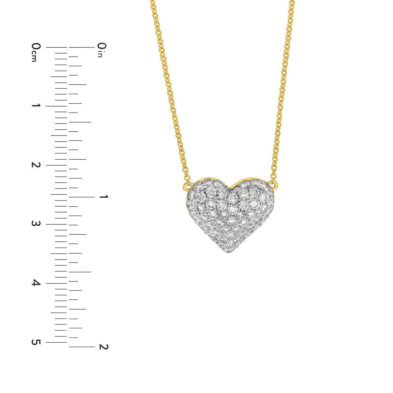 Diamond Pave Heart Necklace (1-1/3ctw) in 14K Two Tone Yellow and White Gold
