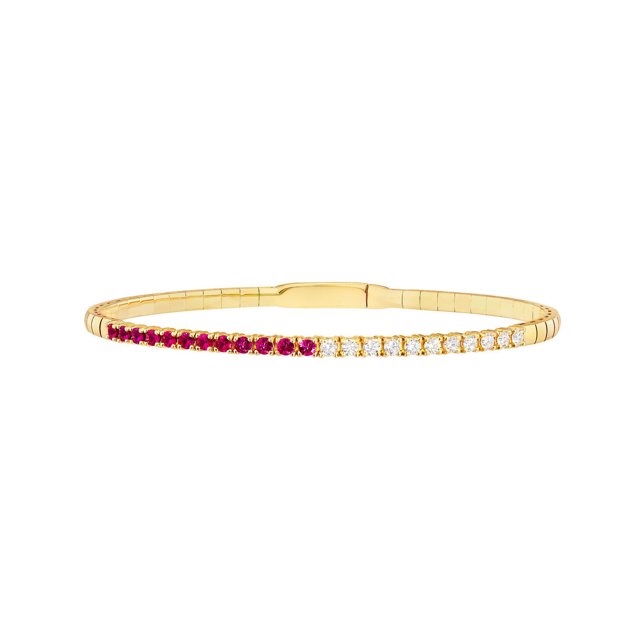 50/50 Ruby & Diamond Flexi Tennis Bangle in 14K Yellow Gold
