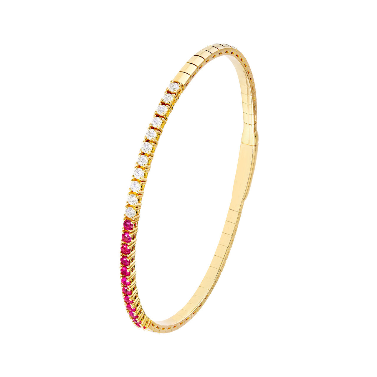 50/50 Ruby & Diamond Flexi Tennis Bangle in 14K Yellow Gold