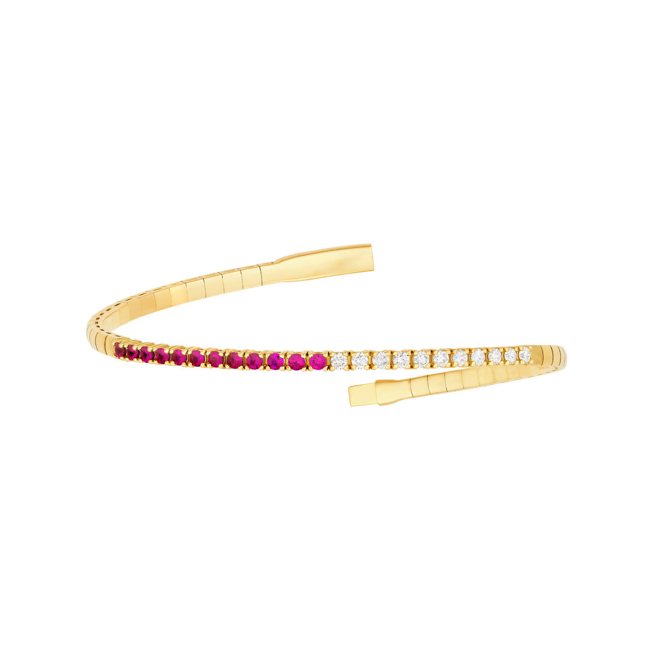 50/50 Ruby & Diamond Flexi Tennis Bangle in 14K Yellow Gold