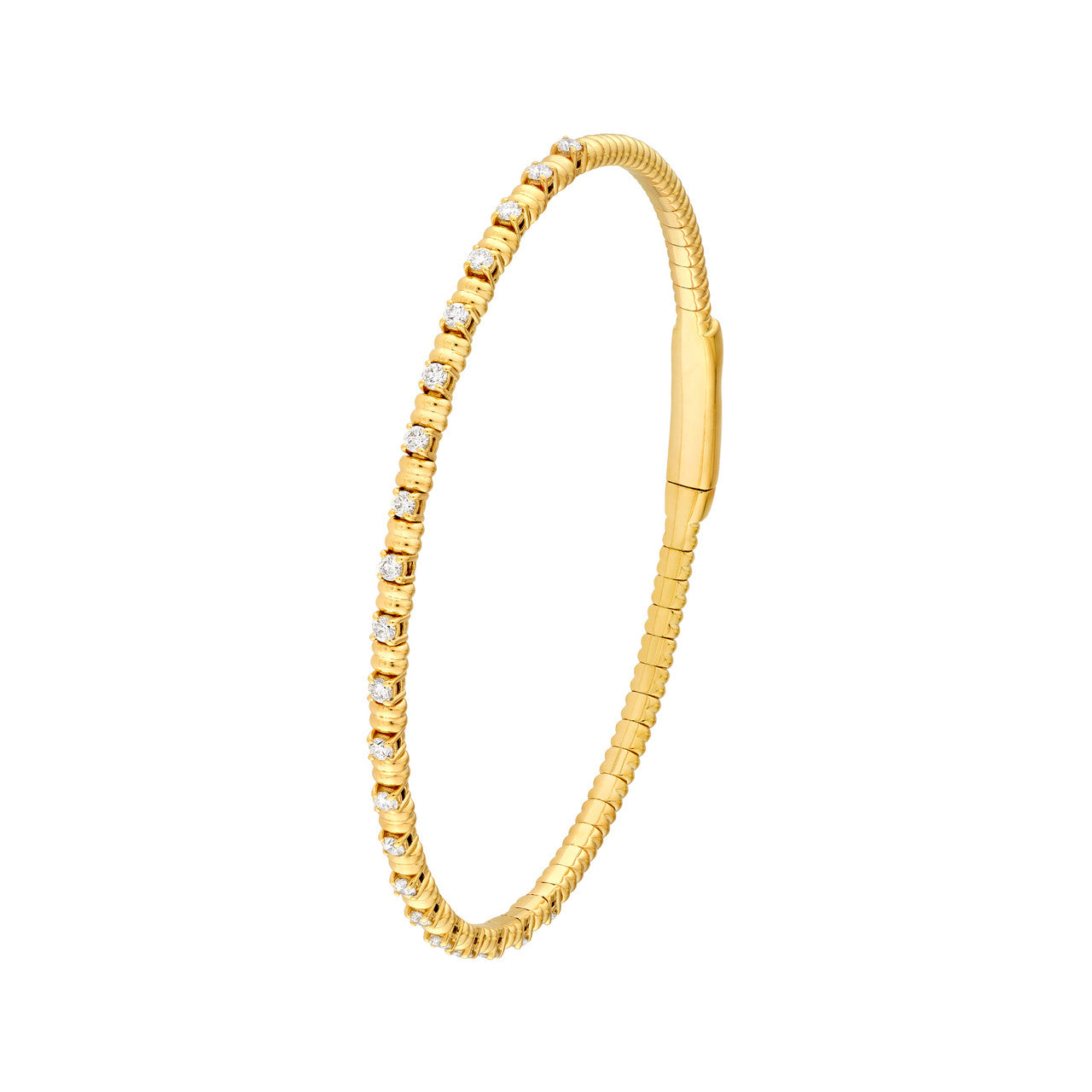 5/8 CTW Alternating Diamond and Ribbed Flexi Bangle 14K Yellow Gold