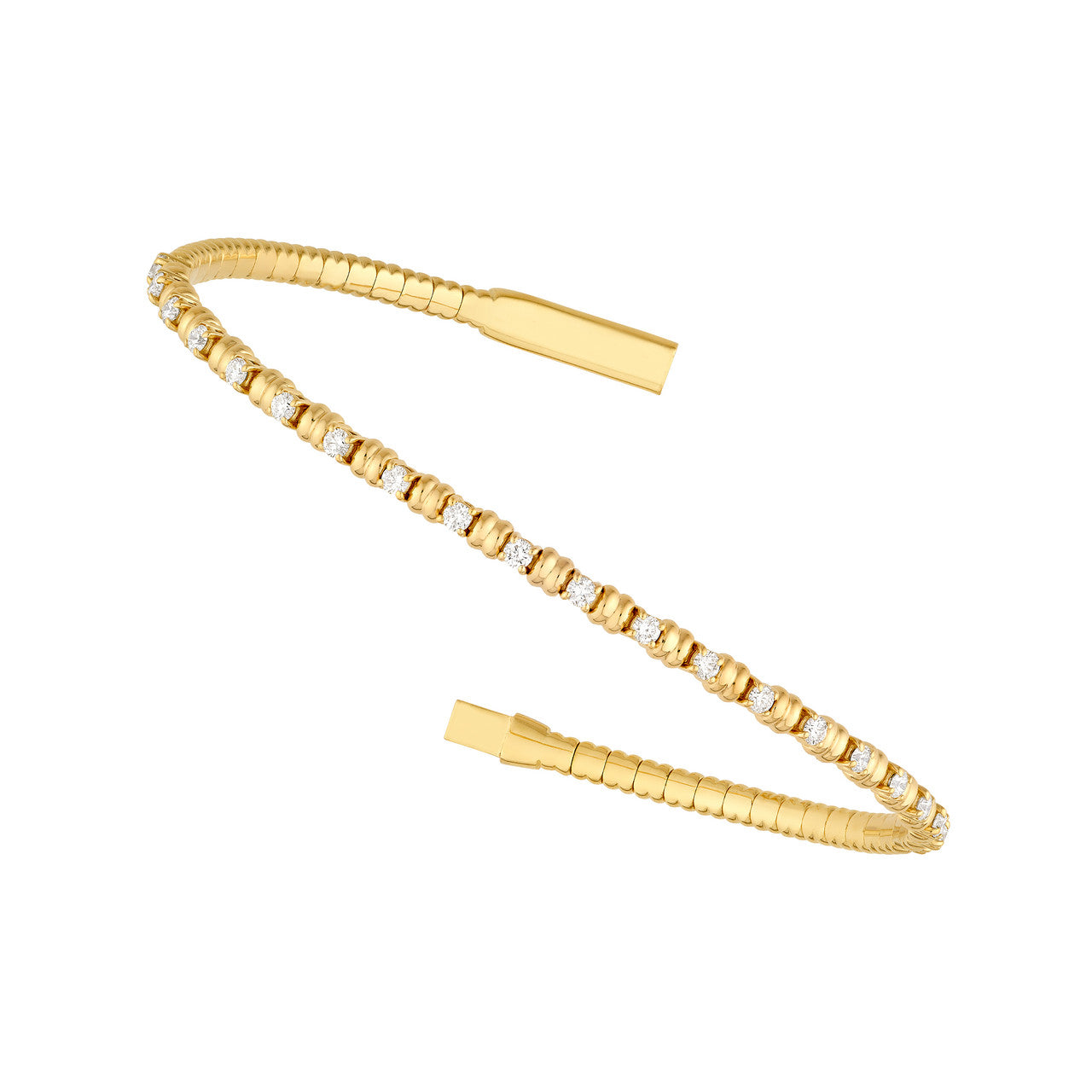 5/8 CTW Alternating Diamond and Ribbed Flexi Bangle 14K Yellow Gold