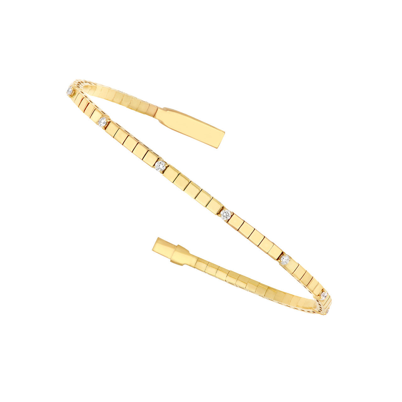 1/5tcw Diamond Station Flex Bangle in 14K Yellow Gold