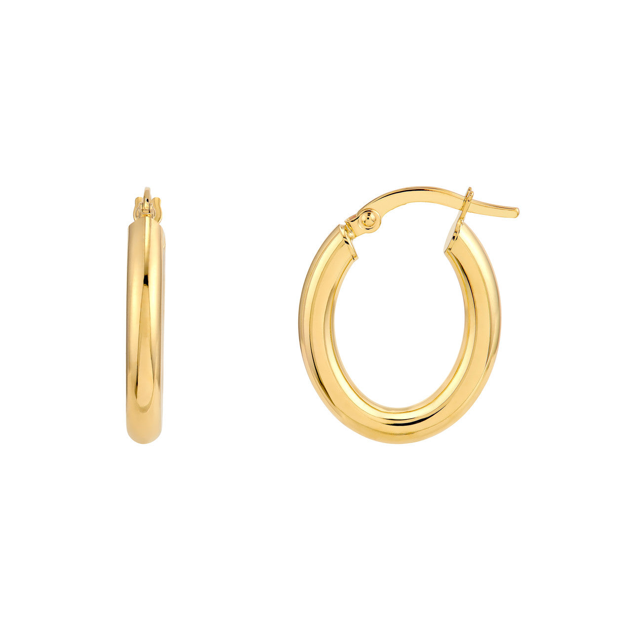 3mm Polished Oval Tube Hoop Earrings in 14K Yellow Gold